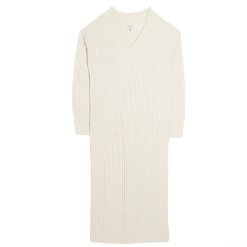River Island Dawn Long Sleeve Rib Maxi Sweater Dress - Cream Size M